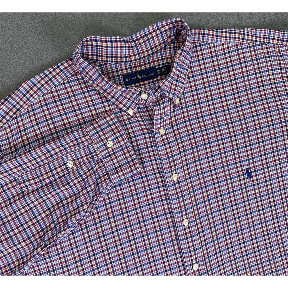 Ralph Lauren Shirt Mens 3XB Blue Red Plaid Lightweight Pony Logo Prep